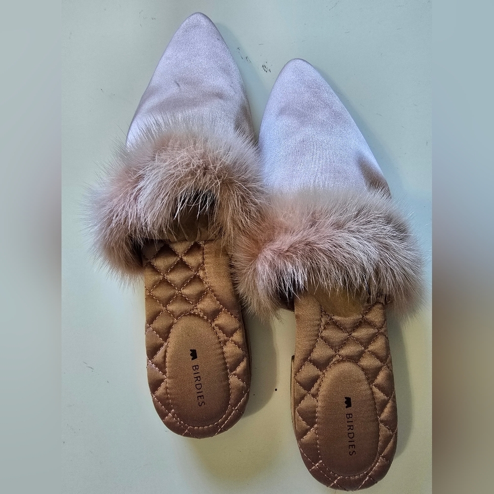 Birdie The Dove Mink Fur Slip-on Mule French Rose 9.5 - Picture 2 of 7